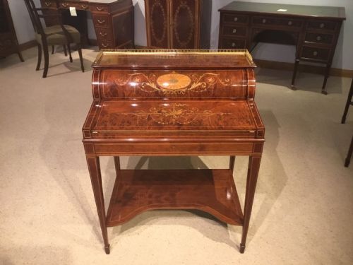 A Stunning Quality Marquetry Inlaid Cylinder Bureau by Maple & Co of London