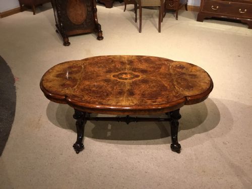 A Beautiful Shaped Marquetry Inlaid Victorian Period Antique Coffee Table