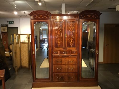 A Superb Quality Marquetry Inlaid Edwardian Period Antique Princess Wardrobe.