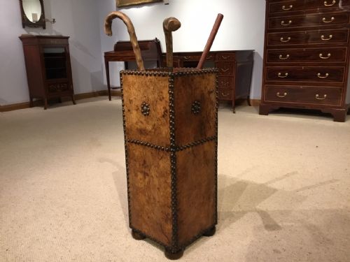 A Charming 1920s Period Leather Brass Studded Umbrella/stick Stand