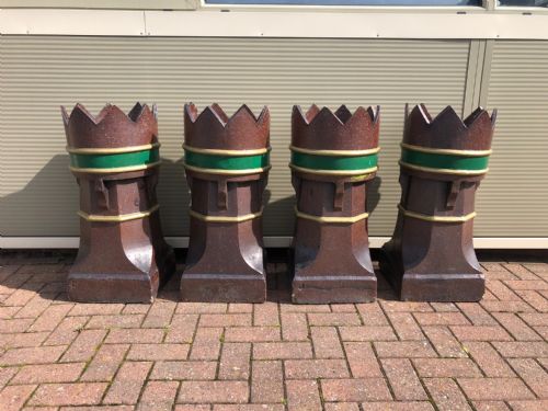 A Set of 4 Victorian Period Salt Glazed Crown Topped Chimney Pots