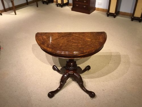 A Burr Walnut Victorian Period Fold Over Card Table