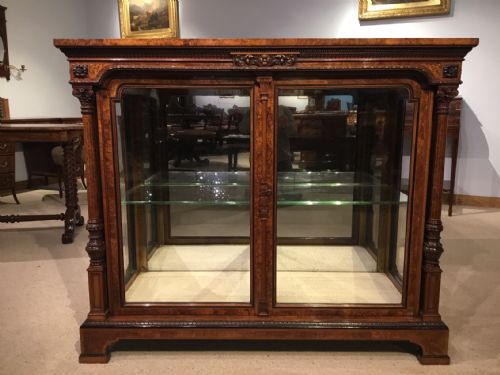 A Good Quality Victorian Period Burr Walnut Two Door Display Cabinet