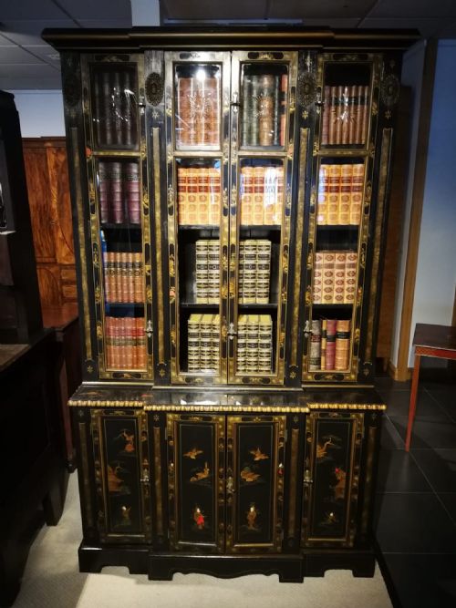 Chinoiserie 1920s Period Breakfront Bookcase.