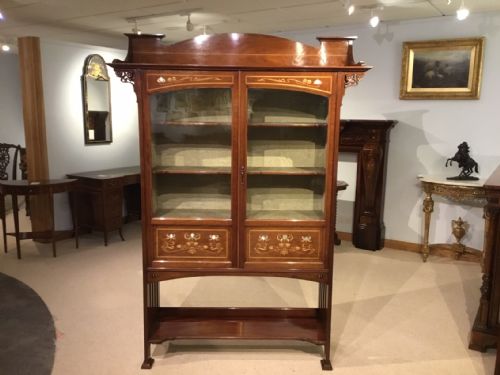 A Mahogany & Marquetry Inlaid Arts & Crafts Period Display Cabinet