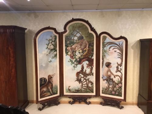 A Large 19th Century French Walnut Three Fold Screen in the Rococo Style