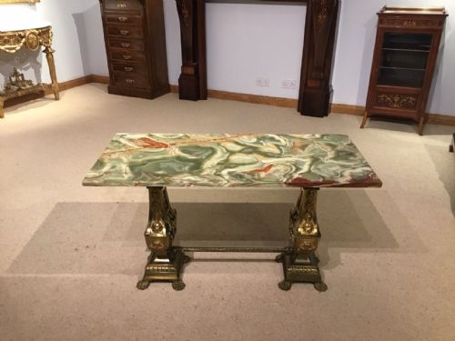 A French Gilt Brass and Onyx Antique Coffee Table