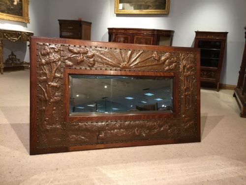 A Fine Arts and Crafts Period Oak and Copper Mirror