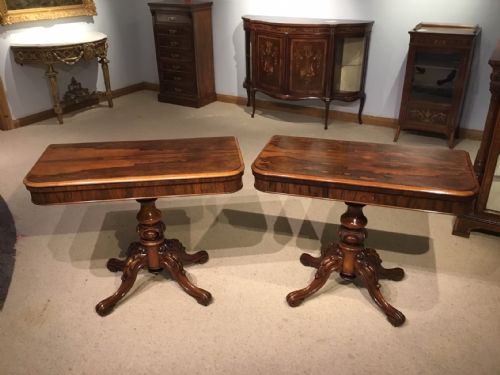 A Pair of Rosewood Early Victorian Period Fold Over Card/games Tables