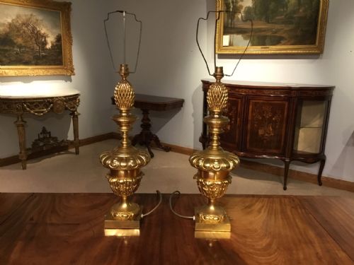 A Pair of 1930s Period Gilt Brass Lamps