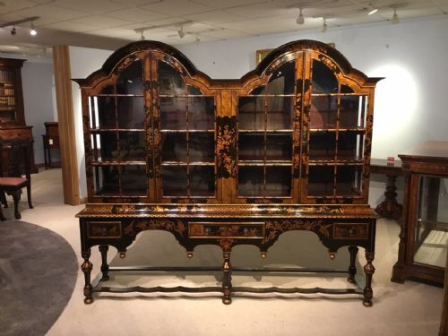 A Large Queen Anne Style Chinoiserie Double Domed Cabinet
