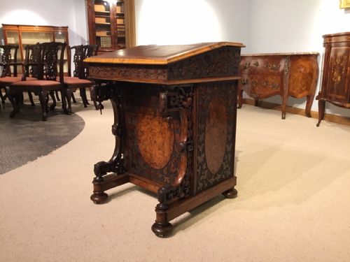 A Fantastic Quality Burr Walnut Victorian Period Carved Antique Davenport