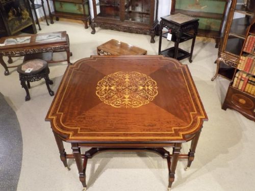 A Large Mahogany Inlaid Edwardian Period Antique Centre Table by Edwards & Roberts