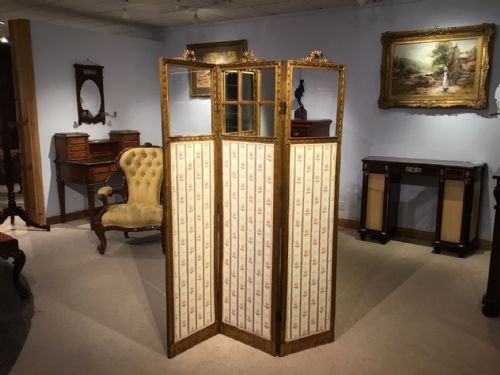A French Carved Gilt Wood 3 Fold Antique Vanity Screen