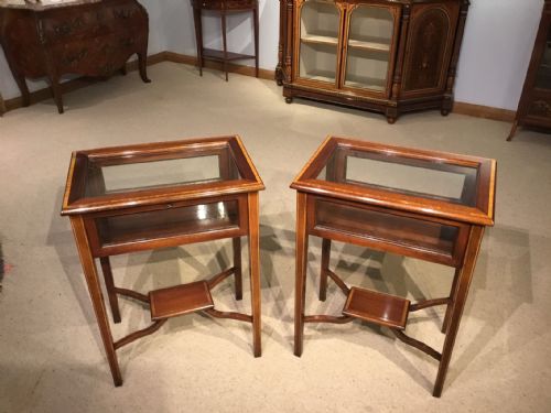 A Pair of Mahogany Inlaid Edwardian Period Bijouterie Tables