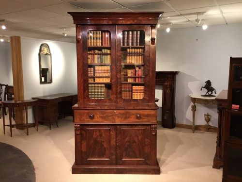 A Flamed Mahogany Early Victorian Period Secretaire Bookcase