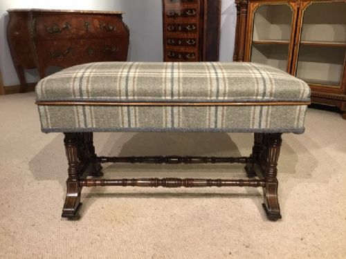 A Mahogany Inlaid Victorian Period Duet Stool
