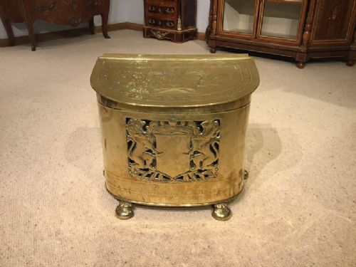 A Victorian Period Heraldic Brass Coal Box