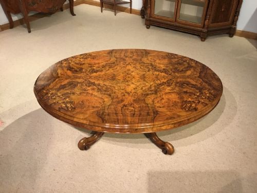 A Lovely Burr Walnut Marquetry Inlaid  Victorian Period Oval Coffee Table