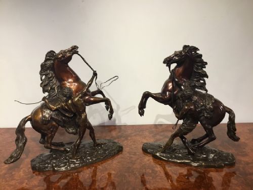 A Pair of French Classical 19th Century Bronze Marley Horses