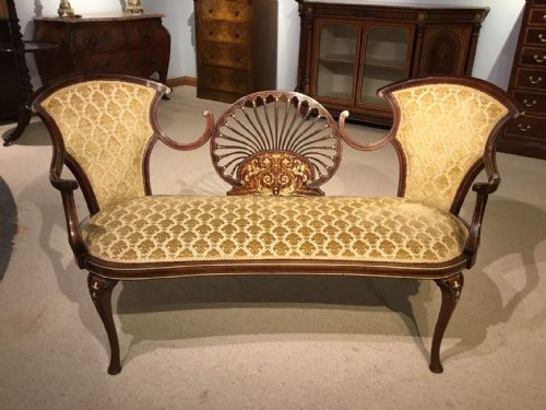 A Mahogany and Marquetry Inlaid Edwardian Period Settee
