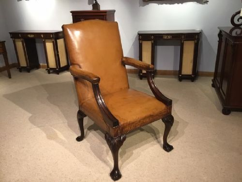 A Mahogany & Leather George III Style Gainsborough Armchair