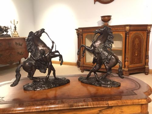 A Pair of French Classical 19th Century Bronze Marley Horses