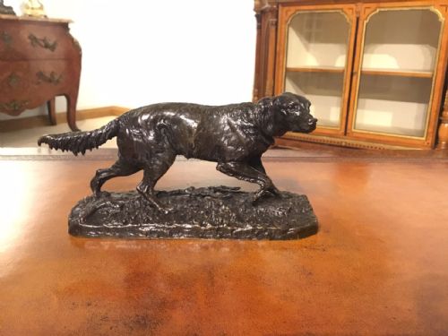 A Lovely 19th Century French Bronze Sculpture of a Setter by Pierre Jules Mene