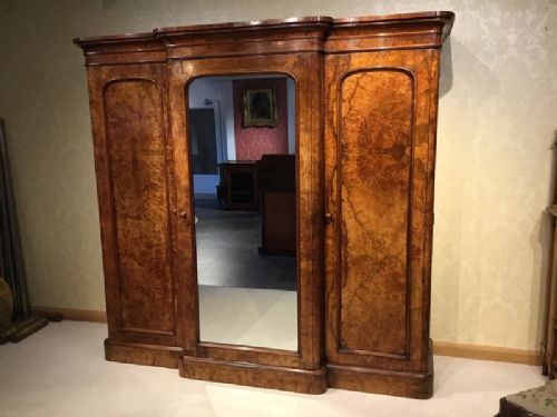 A Victorian Period Burr Walnut Breakfront Wardrobe