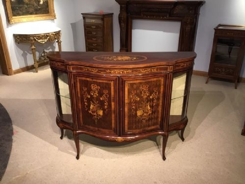 A Fine Quality Marquetry Inlaid Edwardian Period Serpentine Side Cabinet