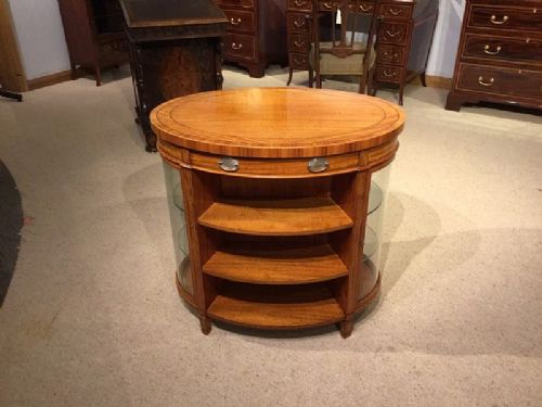 A Rare & Unusual Satinwood Edwardian Period Oval Double Sided Display Cabinet