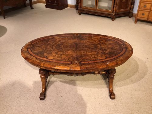 A Burr Walnut Beautiful Victorian Period Oval Antique Coffee Table