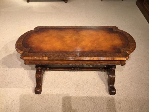A Burr Walnut Victorian Period Antique Coffee Table by Hindley & Sons of London