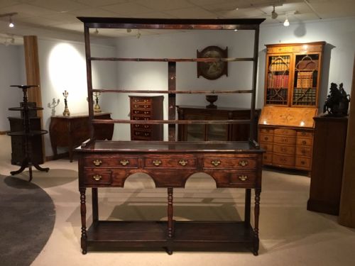 An Oak and Mahogany Early 19th Century Antique Dresser & Rack