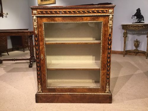 A Fine Quality Burr Walnut & Marquetry Inlaid Victorian Period Pier Cabinet