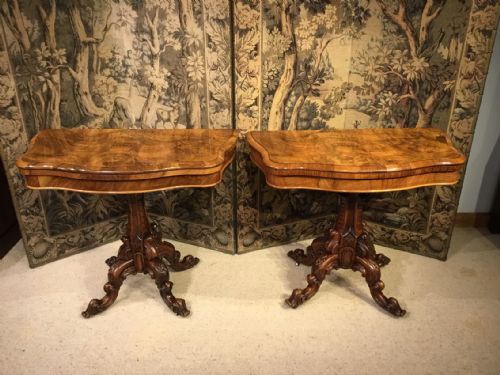 A Lovely Pair of Burr Walnut Card Tables by Lamb of Manchester