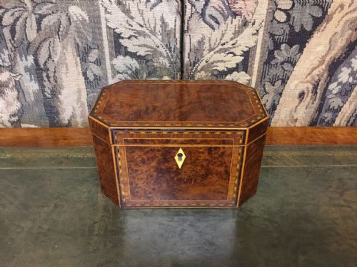 A Georgian Period Hexagonal Thuya Wood Inlaid Tea Caddy