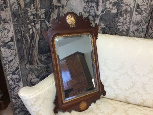 A Mahogany and Gilt Chippendale Revival Wall Mirror