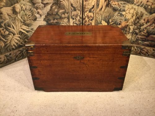 A Lovely Mid 19th Century Mahogany Brass Bound Military Trunk