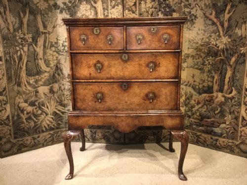A Burr Walnut Queen Anne Style Chest on Stand