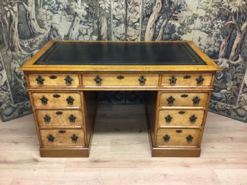 A Lovely Victorian Period Gothic Revival Oak Antique Pedestal Desk