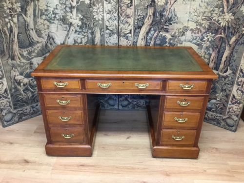 A Good Solid Walnut Edwardian Period Antique Pedestal Desk.
