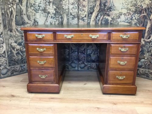 fig 1. A Good solid walnut Edwardian Period antique pedestal desk.