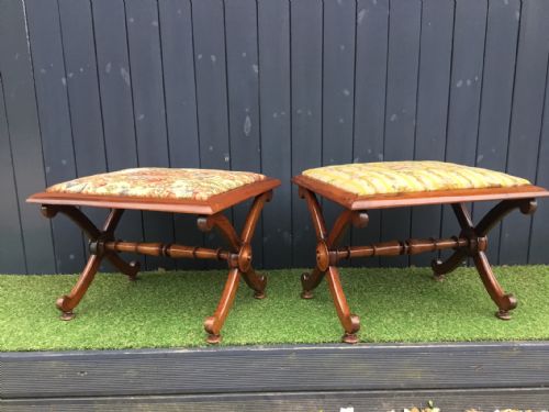 A Pair of Fine Quality of Rosewood Regency Period X Framed Stools