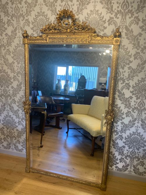 19th Century Antique French Gilt Wood Over Mantle Mirror