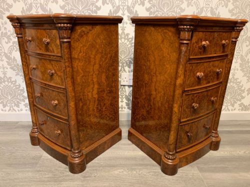A Superb Quality Pair of Victorian Period Burr Walnut Bedside Chests