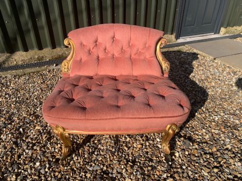 A Rare Victorian Period Carved Gilt Wood Antique Love Seat