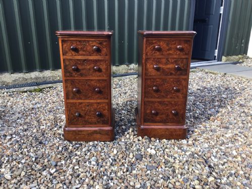 An Attractive Pair of Victorian Period Burr Walnut Antique Bedside Chests