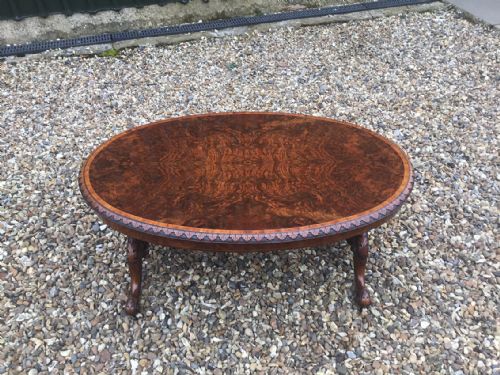 A Fine Quality Victorian Period Burr Walnut Oval Antique Coffee Table