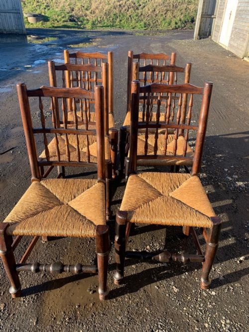 A Set of Six 19th Century Lancashire Spindle Back Dining Chairs